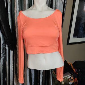 ENIDMIL - Sexy Long Sleeve Coral Crop Top